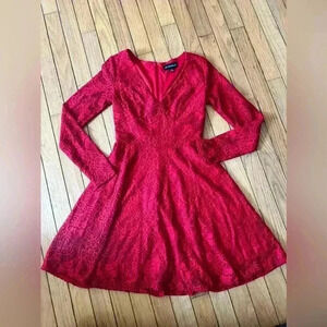 My Michelle Red Lacey Mini dress Women’s Size 0 Fit Flare Formal Long Sleeve